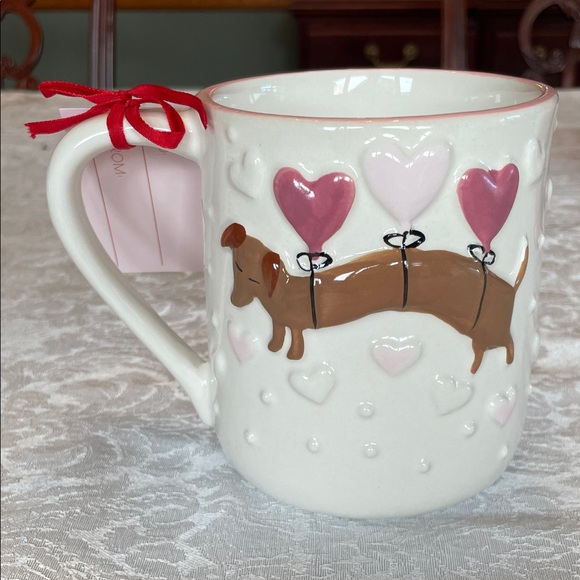 Heart Balloon dachshund hand painted Mug - White and Pink - Picture 2 of 9